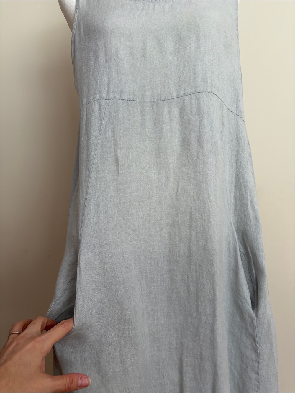 100% Linen Sleeveless Light Gray Maxi Dress with Side Pockets-Great Condition - Picture 2 of 11